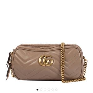 Gucci Taupe Matelassé Triple Zip GG Marmont Mini Bag